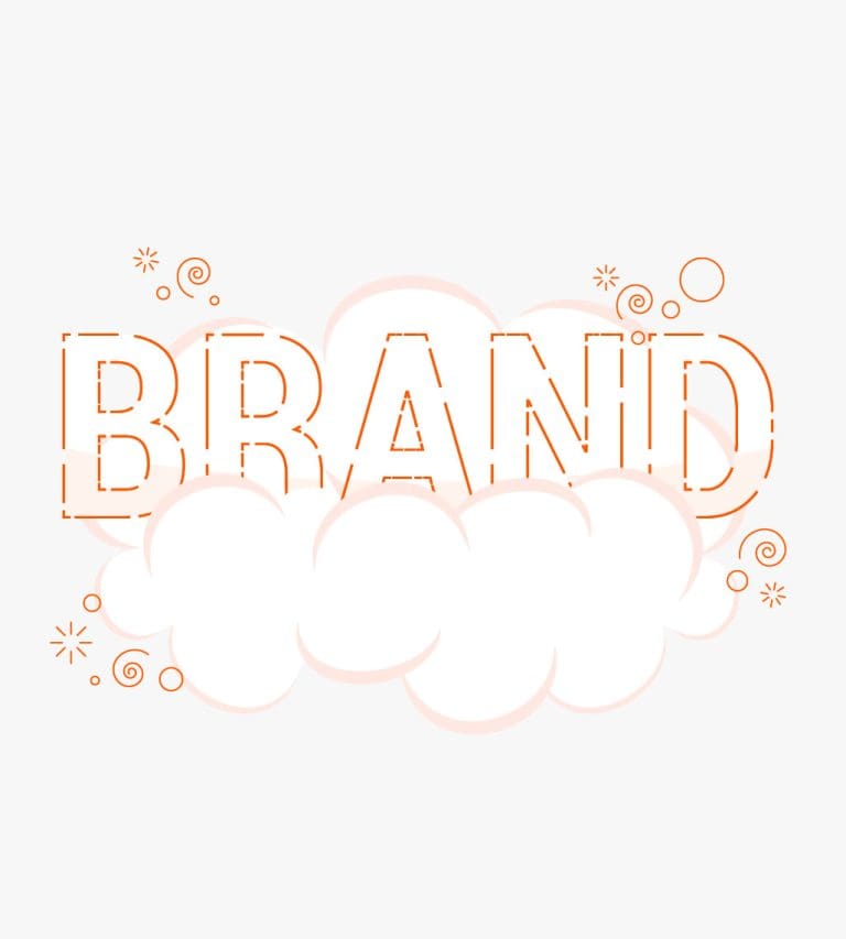 Grafik einer Wolke mit dem Word "Brand" darauf, umgeben von Elementen, die Duft symbolisieren