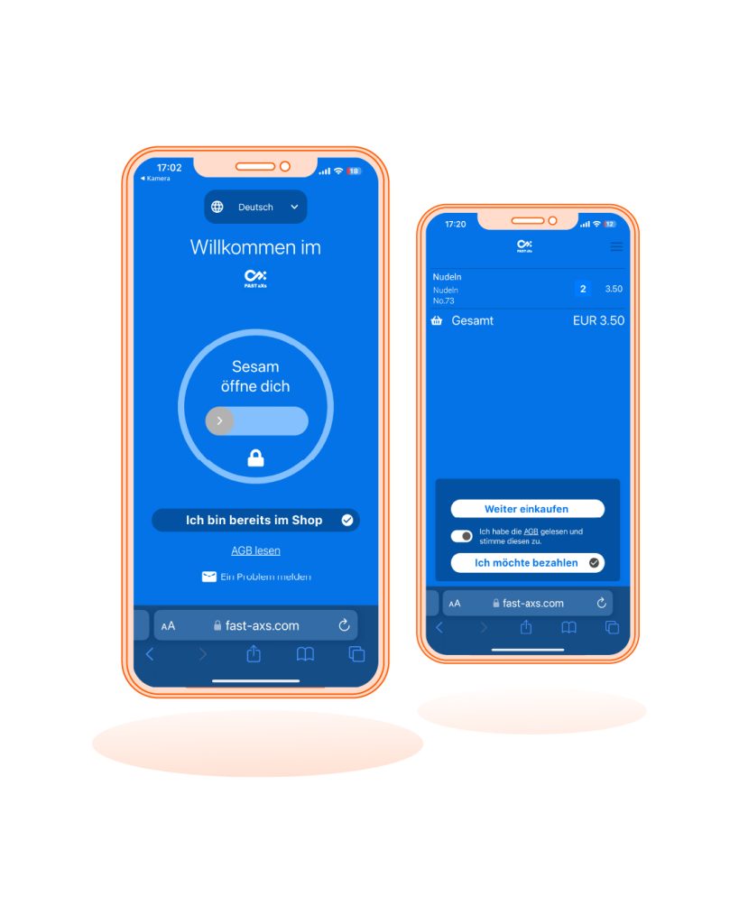 Illustration von zwei Smartphones auf den man den Webshop von Fast aXs sehen kann.