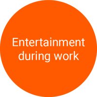 Orange circle with the text "Entertainment at work"